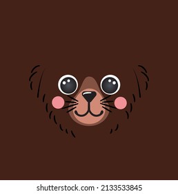 Cute dog brown portrait square smile mascot head cartoon round shape animal face, isolated vector icon illustration. Flat character simple hand drawn for kids poster, cards, t-shirts, baby clothes