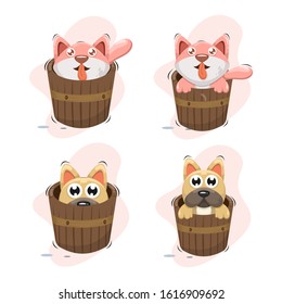 CUTE DOG IN THE BUCKET CARTOON VECTOR