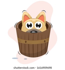 CUTE DOG IN THE BUCKET CARTOON VECTOR