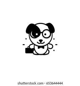 Cute Dog businessman vector illustration, Baby Puppy logo, new design art, Pet Black color sign, simple image, picture with animal and bag and glasses
