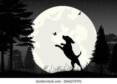 cute dog and butterfly silhouette