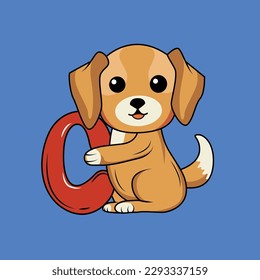 Cute Dog with C Letter Vector Illustration