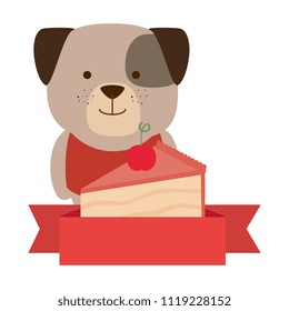 cute dog with cake portion character