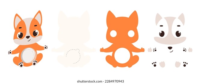 Cute dog candy ornament. Layered paper decoration treat holder for dome. Hanger for sweets, candy for birthday, baby shower, halloween, christmas. Print, cut out, glue. Vector illustration.