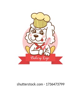 Cute Dog Cartoon Bakery Logo For Shop.