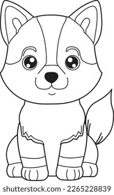 Cute dog cartoon. Black and white lines. Coloring page for kids. Activity Book.