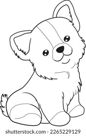 Cute dog cartoon. Black and white lines. Coloring page for kids. Activity Book.