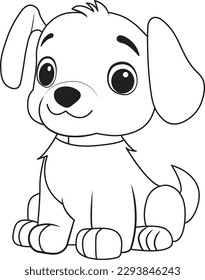 Cute dog cartoon. Black and white lines. Coloring page for kids. Activity Book.