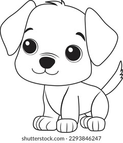 Cute dog cartoon. Black and white lines. Coloring page for kids. Activity Book.