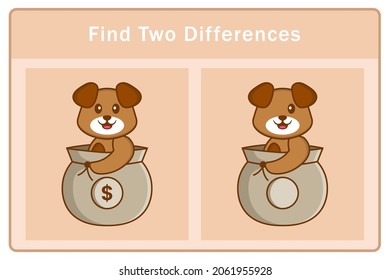 Cute dog cartoon character. Find differences. Educational game for children. Cartoon vector illustration