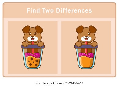 Cute dog cartoon character. Find differences. Educational game for children. Cartoon vector illustration