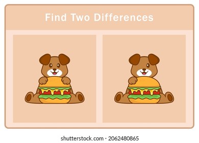 Cute dog cartoon character. Find differences. Educational game for children. Cartoon vector illustration