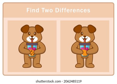 Cute dog cartoon character. Find differences. Educational game for children. Cartoon vector illustration