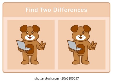 Cute dog cartoon character. Find differences. Educational game for children. Cartoon vector illustration