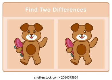 Cute dog cartoon character. Find differences. Educational game for children. Cartoon vector illustration