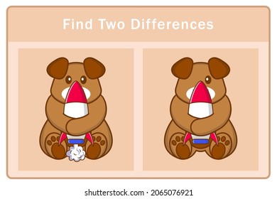 Cute dog cartoon character. Find differences. Educational game for children. Cartoon vector illustration