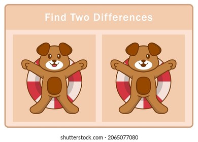 Cute dog cartoon character. Find differences. Educational game for children. Cartoon vector illustration