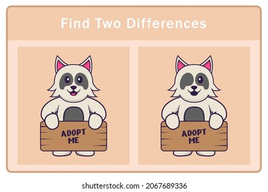 Cute dog cartoon character. Find differences. Educational game for children. Cartoon vector illustration