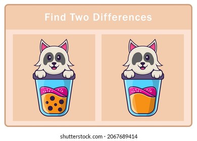 Cute dog cartoon character. Find differences. Educational game for children. Cartoon vector illustration