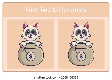 Cute dog cartoon character. Find differences. Educational game for children. Cartoon vector illustration