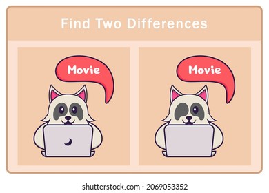 Cute dog cartoon character. Find differences. Educational game for children. Cartoon vector illustration