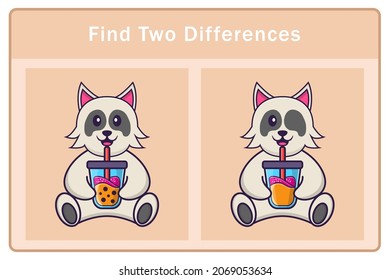 Cute dog cartoon character. Find differences. Educational game for children. Cartoon vector illustration