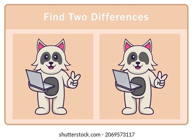 Cute dog cartoon character. Find differences. Educational game for children. Cartoon vector illustration