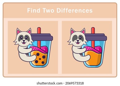 Cute dog cartoon character. Find differences. Educational game for children. Cartoon vector illustration