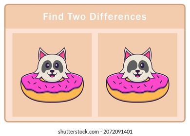 Cute dog cartoon character. Find differences. Educational game for children. Cartoon vector illustration