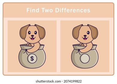 Cute dog cartoon character. Find differences. Educational game for children. Cartoon vector illustration