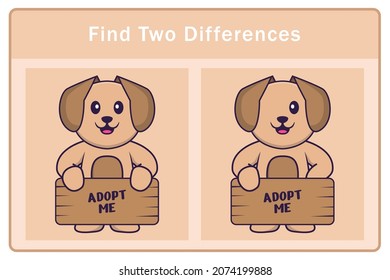 Cute dog cartoon character. Find differences. Educational game for children. Cartoon vector illustration