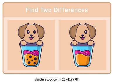 Cute dog cartoon character. Find differences. Educational game for children. Cartoon vector illustration