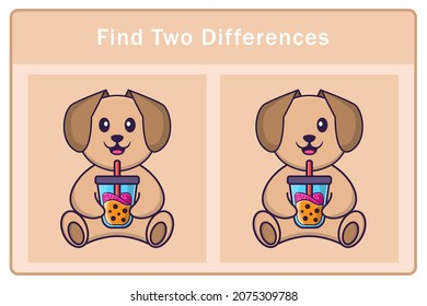 Cute dog cartoon character. Find differences. Educational game for children. Cartoon vector illustration