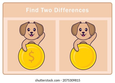 Cute dog cartoon character. Find differences. Educational game for children. Cartoon vector illustration