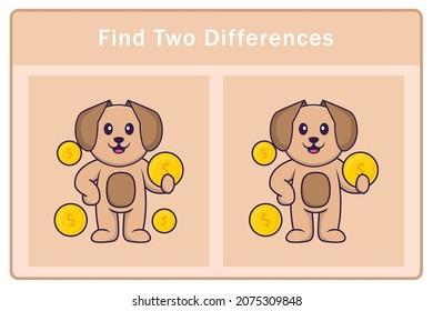 Cute dog cartoon character. Find differences. Educational game for children. Cartoon vector illustration