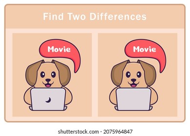Cute dog cartoon character. Find differences. Educational game for children. Cartoon vector illustration