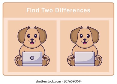 Cute dog cartoon character. Find differences. Educational game for children. Cartoon vector illustration