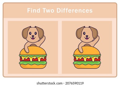 Cute dog cartoon character. Find differences. Educational game for children. Cartoon vector illustration