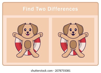 Cute dog cartoon character. Find differences. Educational game for children. Cartoon vector illustration