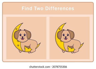 Cute dog cartoon character. Find differences. Educational game for children. Cartoon vector illustration