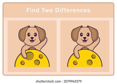 Cute dog cartoon character. Find differences. Educational game for children. Cartoon vector illustration