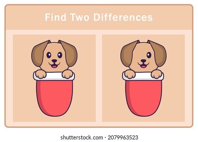 Cute dog cartoon character. Find differences. Educational game for children. Cartoon vector illustration