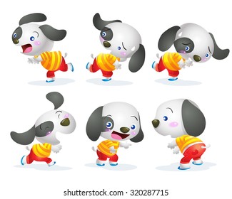 cute dog cartoon character many actions