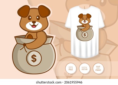 Cute dog cartoon character. Prints on T-shirts, sweatshirts, cases for mobile phones, souvenirs. Isolated vector illustration.