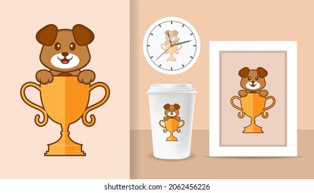 Caricatura de perro lindo. Impresiones en camisetas, sudaderas, estuches para teléfonos móviles, recuerdos. Ilustración vectorial aislada.