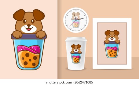 Cute dog cartoon character. Prints on T-shirts, sweatshirts, cases for mobile phones, souvenirs. Isolated vector illustration.