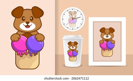 Cute dog cartoon character. Prints on T-shirts, sweatshirts, cases for mobile phones, souvenirs. Isolated vector illustration.