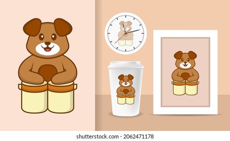 Cute dog cartoon character. Prints on T-shirts, sweatshirts, cases for mobile phones, souvenirs. Isolated vector illustration.