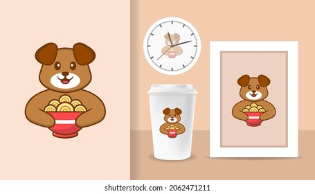 Cute dog cartoon character. Prints on T-shirts, sweatshirts, cases for mobile phones, souvenirs. Isolated vector illustration.