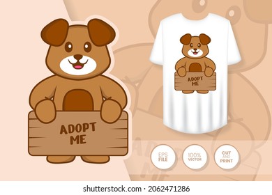 Cute dog cartoon character. Prints on T-shirts, sweatshirts, cases for mobile phones, souvenirs. Isolated vector illustration.